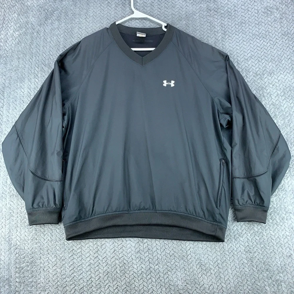 Under Armour Pullover Mens Large Black Zip Pockets Lightweight Jacket Mesh Lined